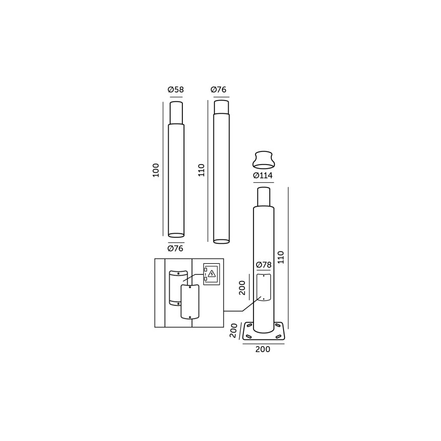 Метална тръба за външно осветление BASE, 3 м, черна