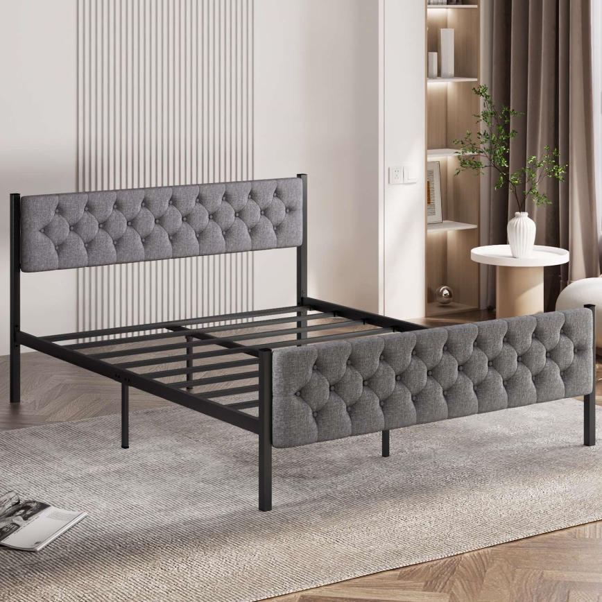 Метално двойно легло KAROM 140x200 см, сиво, товароносимост 200 кг