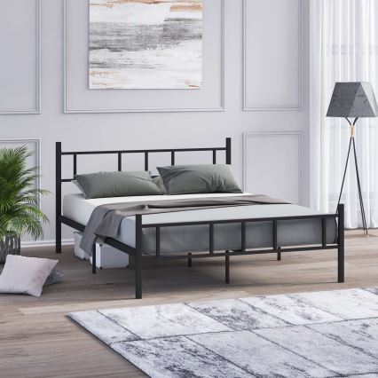 Метално двойно легло PIRON 140x200 см, черно, товароносимост 200 кг