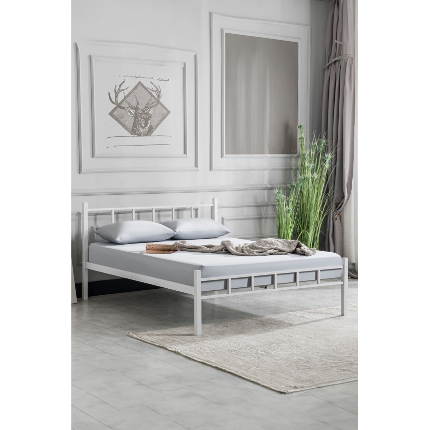 Метално двуспално легло ORMEL 120x200 см, бяло, носимост 120 кг