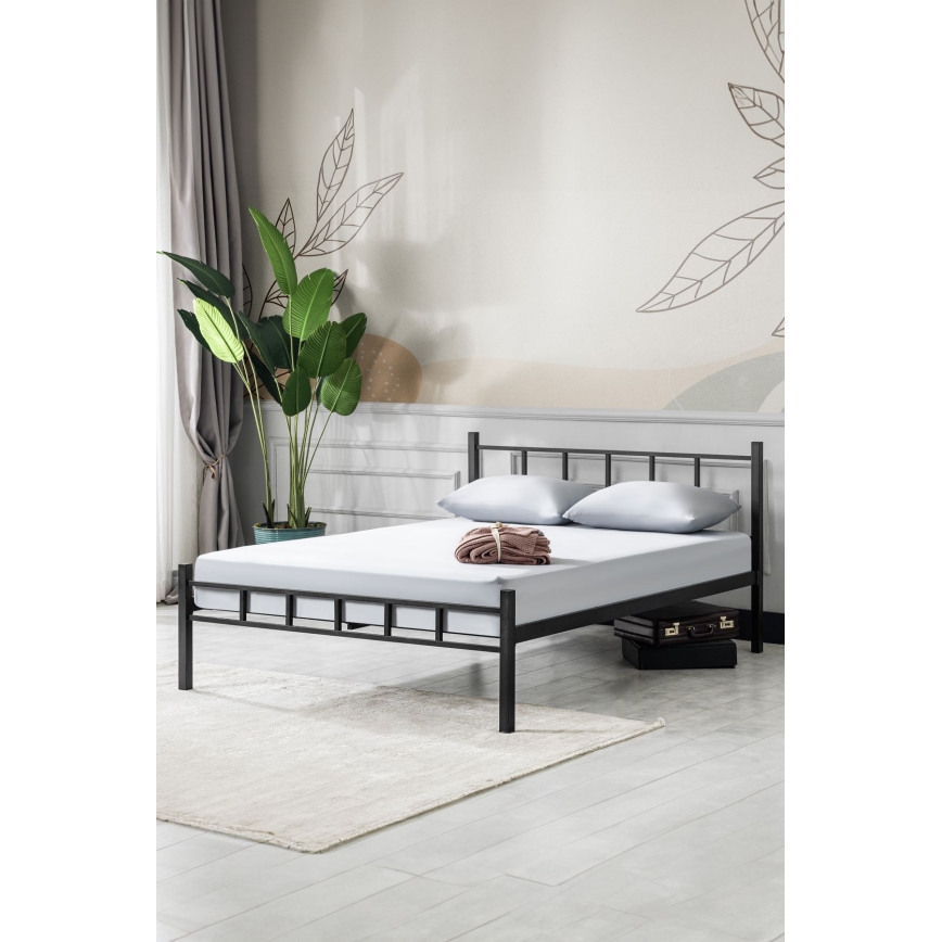 Метално двуспално легло ORMEL 120x200 см, черно, носимост 120 кг