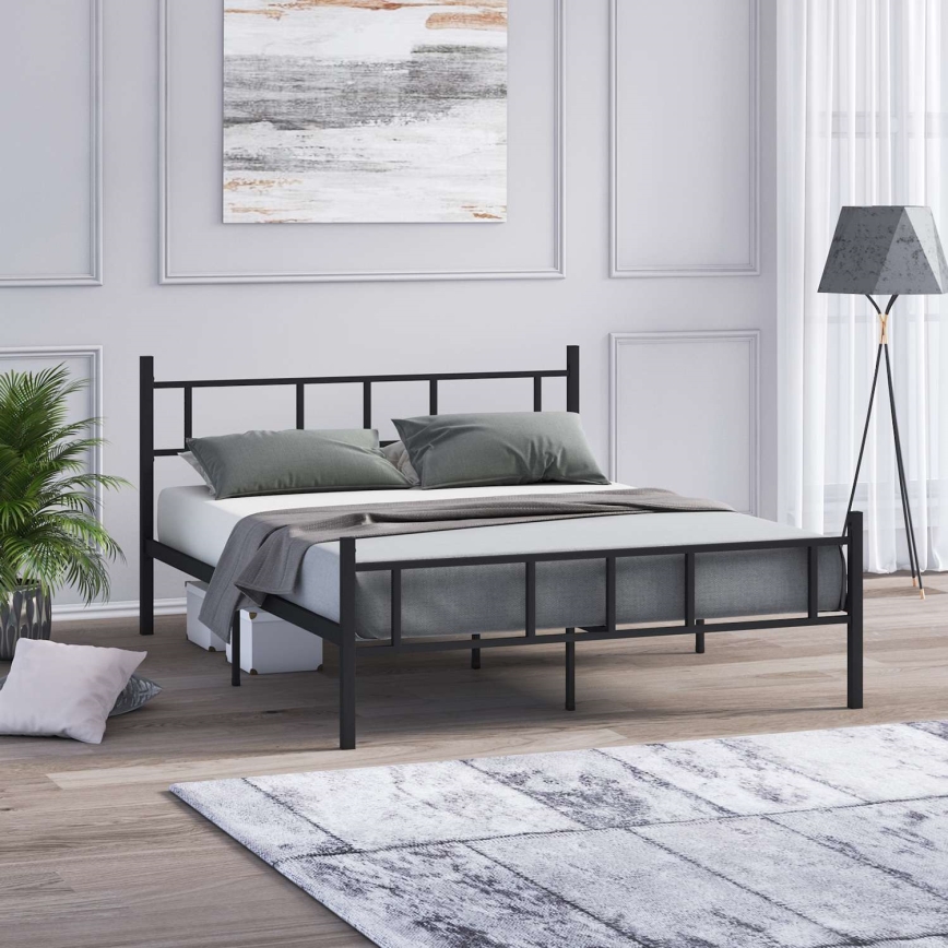 Метално двуспално легло PIRON 120x200 cm, черно, носимост 120 kg