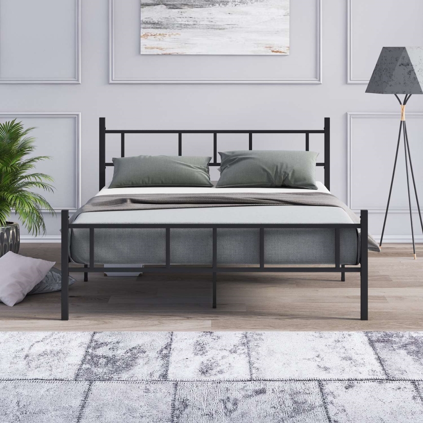 Метално двуспално легло PIRON 120x200 cm, черно, носимост 120 kg