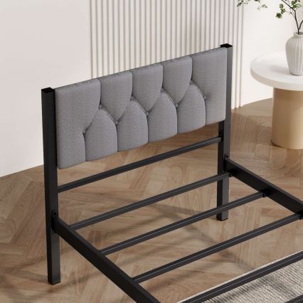 Метално единично легло KAROM 90x200 см, сиво, товароносимост 120 кг