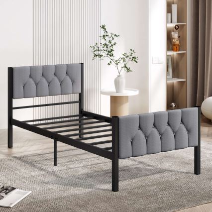 Метално единично легло KAROM 90x200 см, сиво, товароносимост 120 кг