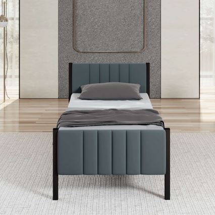 Метално единично легло LUNOR 90x200 см, антрацит, максимално натоварване 120 кг