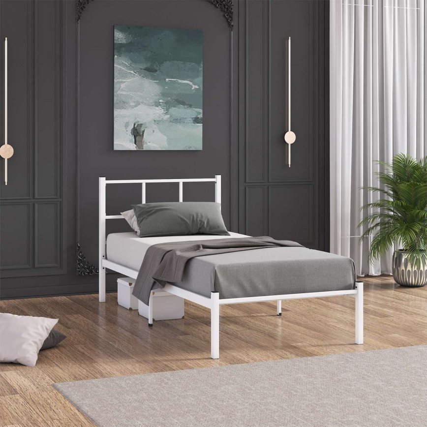 Метално единично легло ROVAN 90x200 см, бяло, товароносимост 120 кг