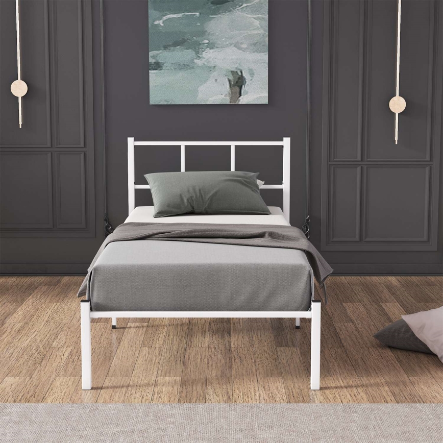 Метално единично легло ROVAN 90x200 см, бяло, товароносимост 120 кг