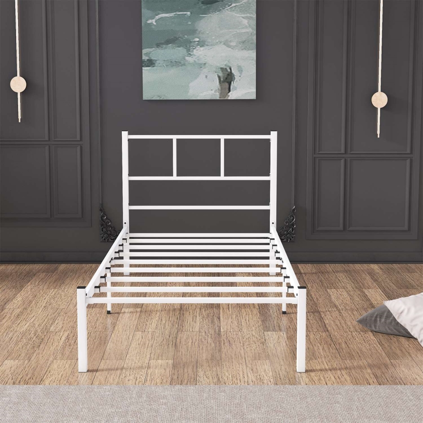 Метално единично легло ROVAN 90x200 см, бяло, товароносимост 120 кг