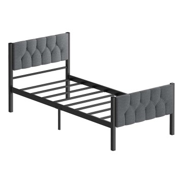 Метално единично легло KAROM 90x200 см, сиво, товароносимост 120 кг