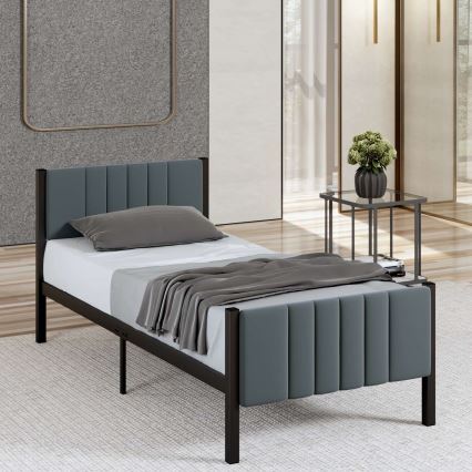 Метално единично легло LUNOR 90x200 см, антрацит, максимално натоварване 120 кг