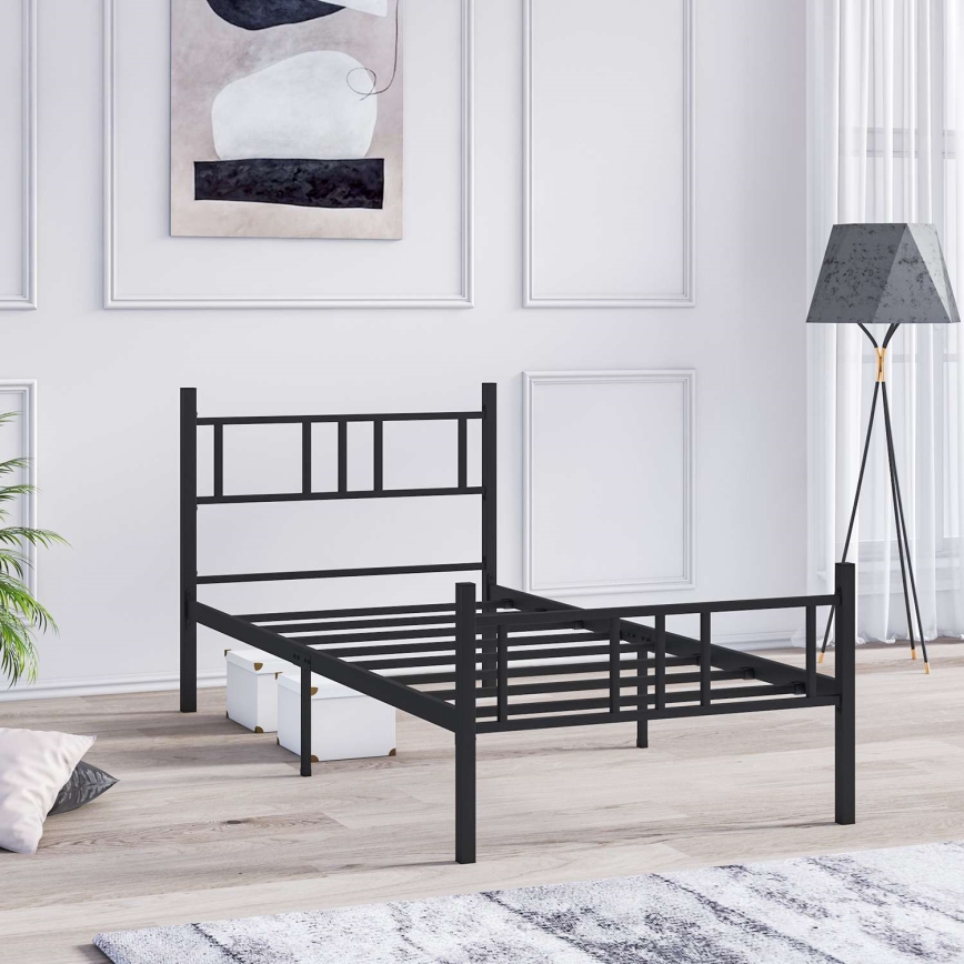 Метално единично легло PIRON 90 x 200 см, черно, с товароносимост 120 кг