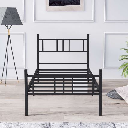 Метално единично легло PIRON 90 x 200 см, черно, с товароносимост 120 кг