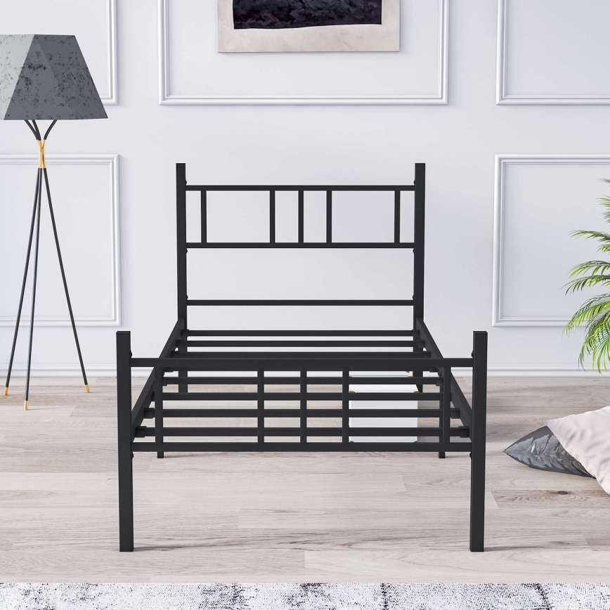 Метално единично легло PIRON 90 x 200 см, черно, с товароносимост 120 кг