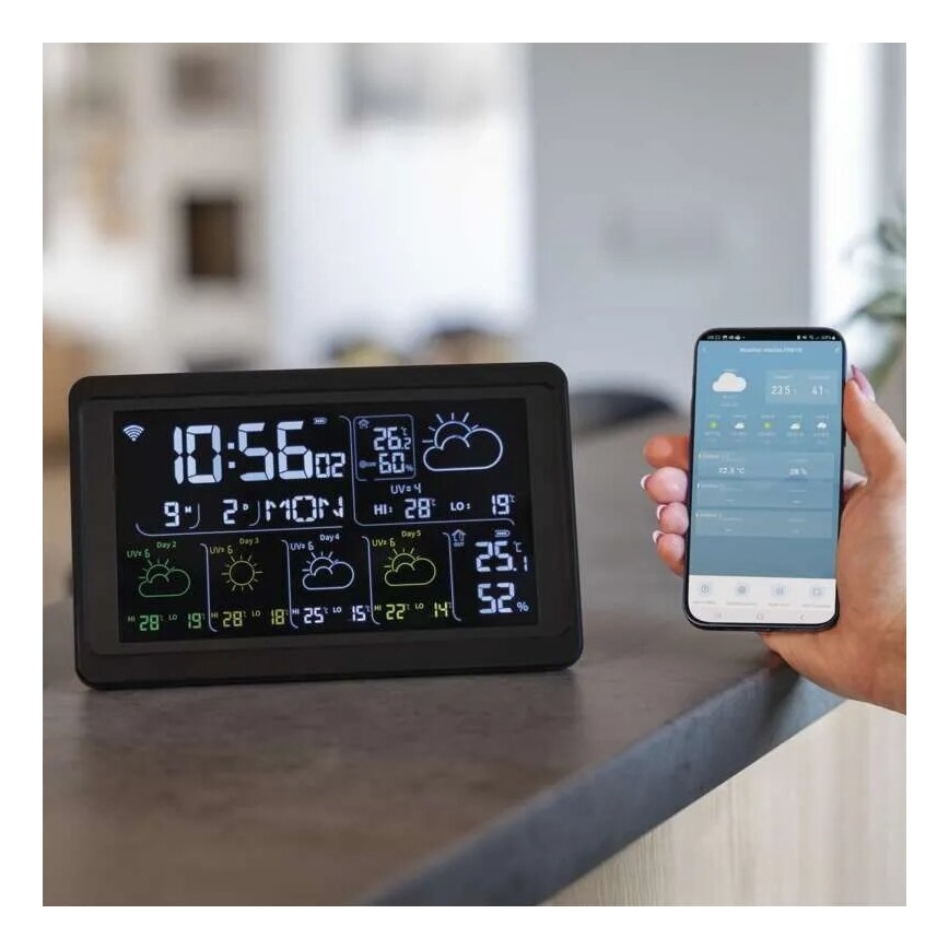 Метеорологична станция с LCD дисплей GoSmart 230V/3xAAA + 2×AAA Wi-Fi Tuya черен
