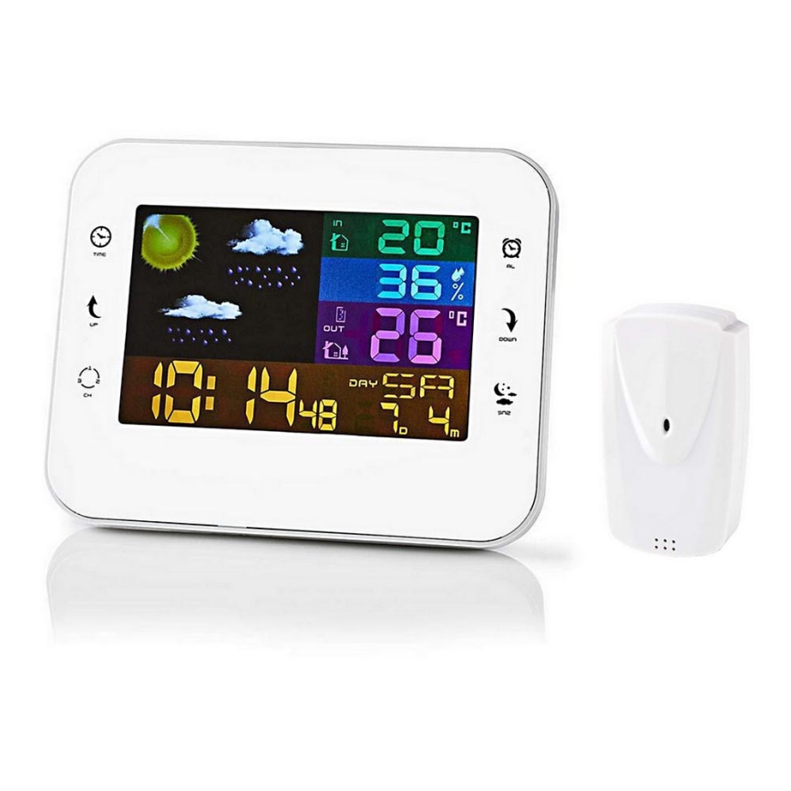 Метеорологична станция с цветен LCD дисплей 230V/3xAAA + 2xAA бял