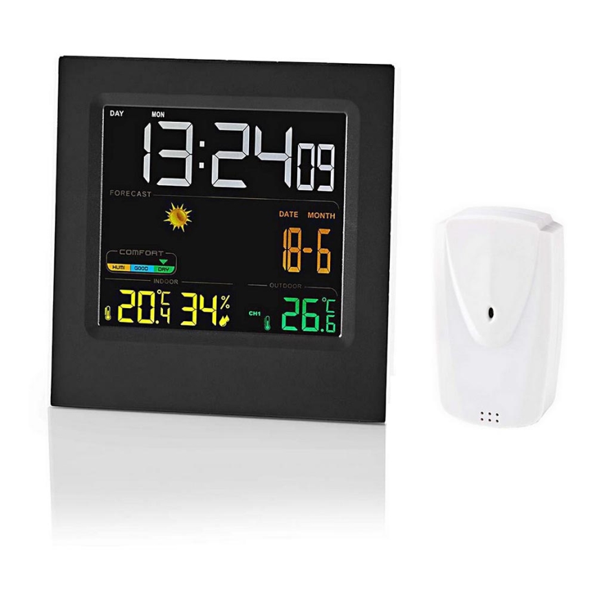 Метеорологична станция с цветен LCD дисплей 230V/3xAAA + 2xAA черен