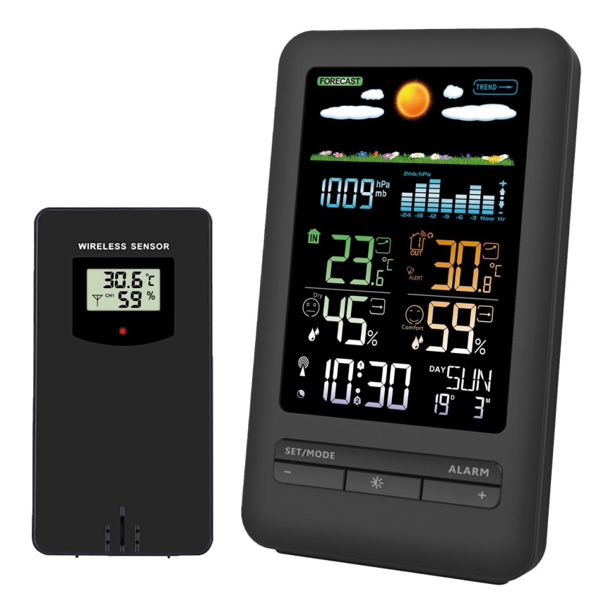 Метеорологична станция с LCD дисплей 2xAA + 2xAA черен