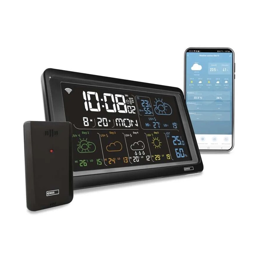 Метеорологична станция с LCD дисплей GoSmart 230V/3xAAA + 2×AAA Wi-Fi Tuya черен