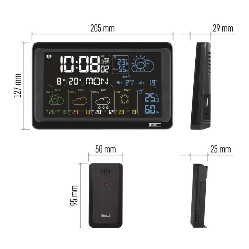 Метеорологична станция с LCD дисплей GoSmart 230V/3xAAA + 2×AAA Wi-Fi Tuya черен