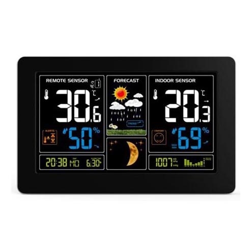 Метеорологична станция с LCD дисплей USB 5V/2xAAA + 2xAAA зареждане черен