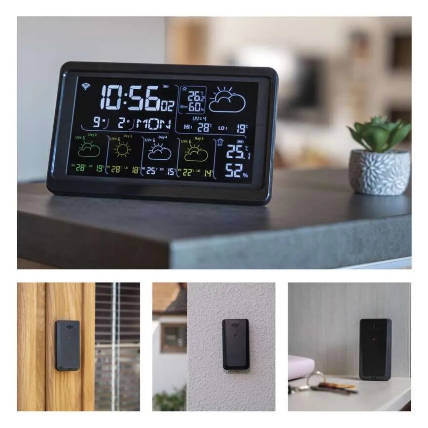 Метеорологична станция с LCD дисплей GoSmart 230V/3xAAA + 2×AAA Wi-Fi Tuya черна