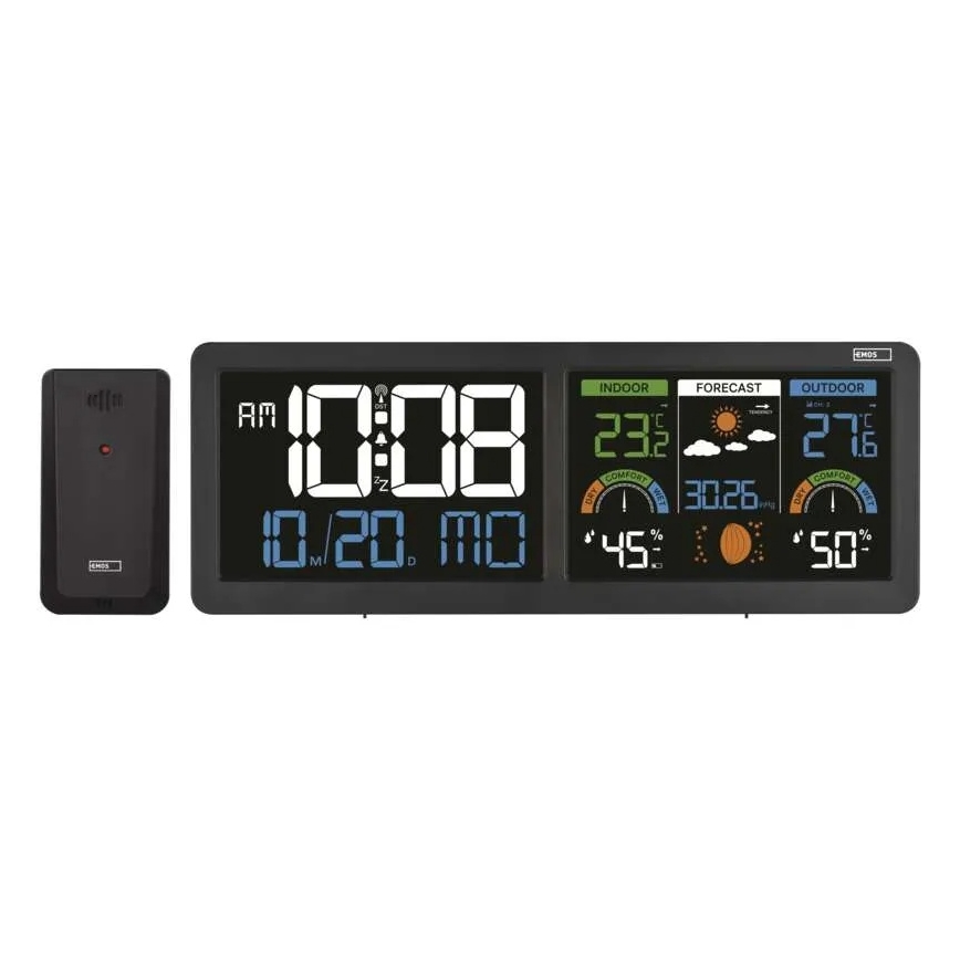 Метеостанция с цветен LCD дисплей и вграден будилник, 5V, 3xAAA + 2xAA, черна