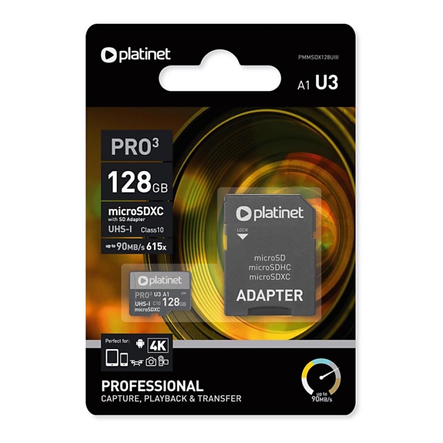 MicroSDXC 128GB U3 Pro A1 90MB/s + SD адаптер