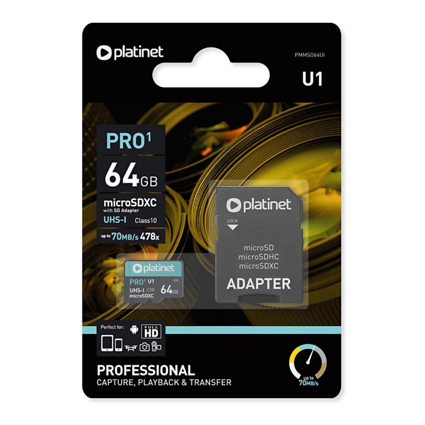 MicroSDXC 64GB U1 Pro 70MB/s + SD адаптер