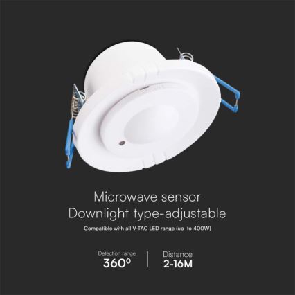 Микровълнов сензор за движение за вграждане 360° 230V бял