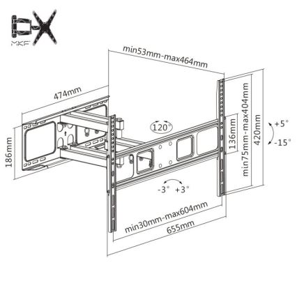 MK FLORIA MKF-17DP641 - Стенна стойка за телевизор с шарнир 80" черен
