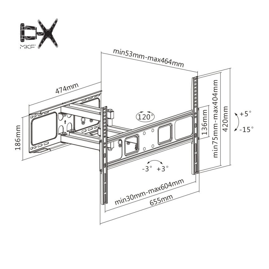 MK FLORIA MKF-17DP641 - Стенна стойка за телевизор с шарнир 80 черен