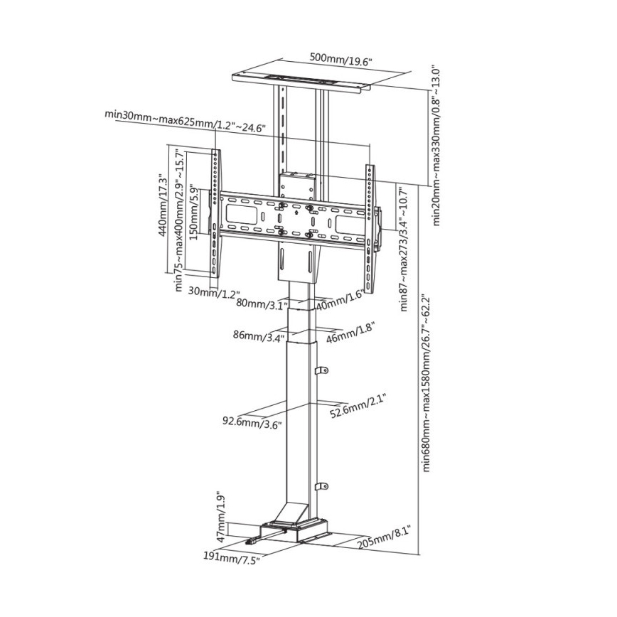 MK FLORIA MKF-19DM648 - Подова стойка за телевизор 37-65 черен SCHUKO + дистанционно управление