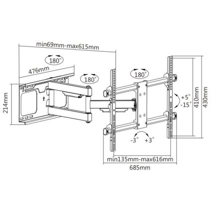 MK FLORIA MKF-20DP646 - Стенна стойка за телевизор с шарнир 80 черен