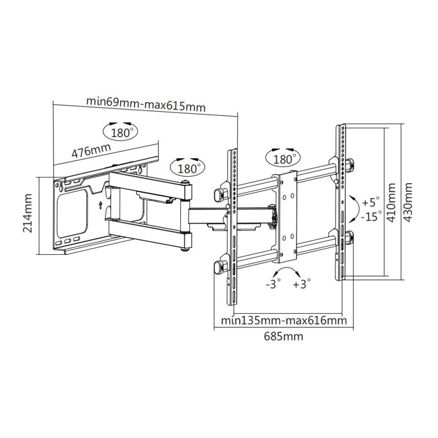 MK FLORIA MKF-20DP646 - Стенна стойка за телевизор с шарнир 80 черен