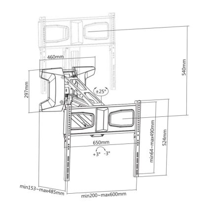 MK FLORIA MKF-21DM647 - Настенна стойка за телевизор с шарнир 70 черна + дистанционно управление