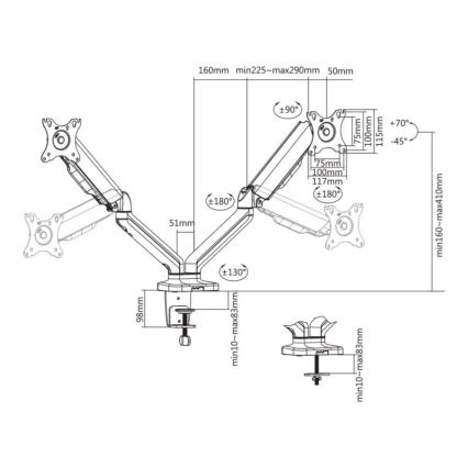 MK FLORIA MKF-21DP113S2 - Регулируем държач за два 32 монитора, черен