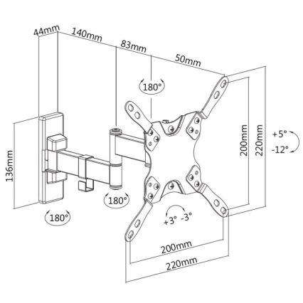 MK FLORIA MKF-21DP224 - Стенен държач за телевизор с панта 46 черен