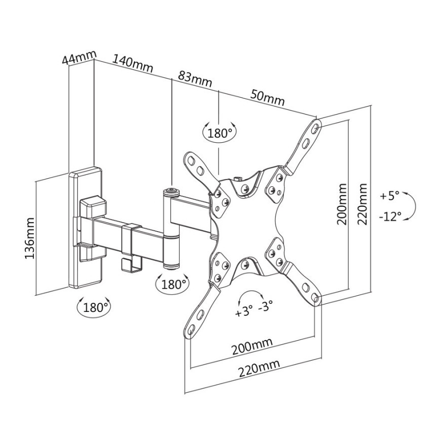 MK FLORIA MKF-21DP224 - Стенен държач за телевизор с панта 46 черен