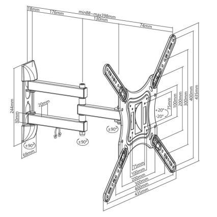 MK FLORIA MKF-23DP444 - Стенна стойка за телевизор с шарнир 65 черен