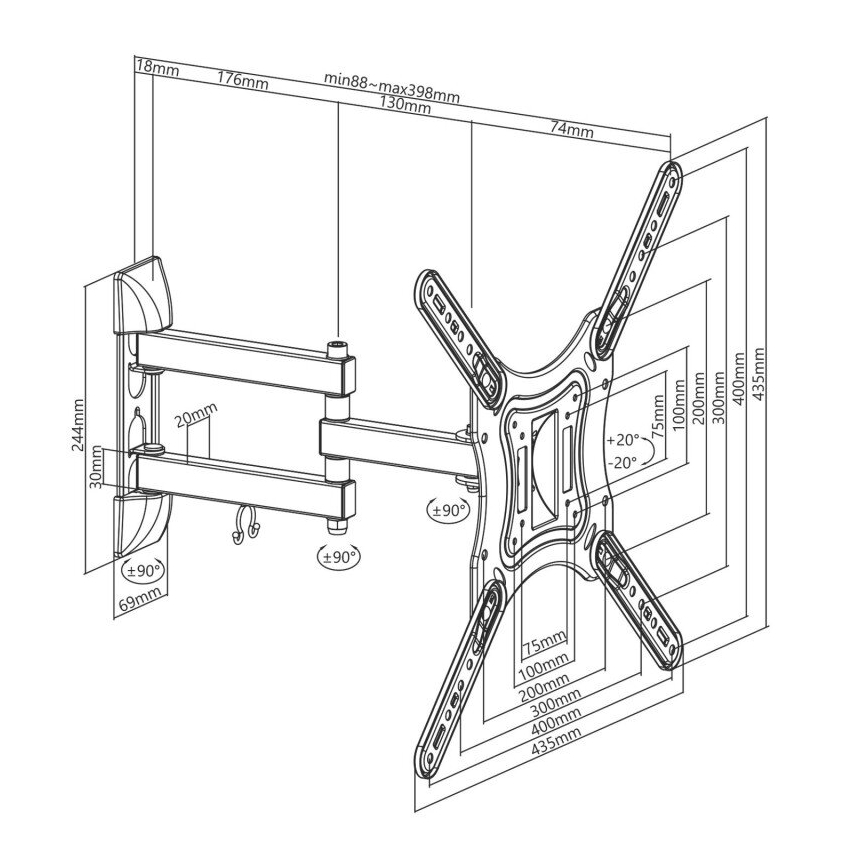 MK FLORIA MKF-23DP444 - Стенна стойка за телевизор с шарнир 65 черен