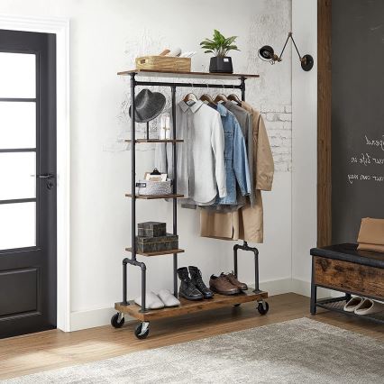 Мобилна стойка за дрехи LINEA в кафяво/черно