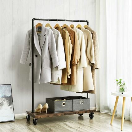 Мобилна стойка за дрехи LINEA, кафява/черна