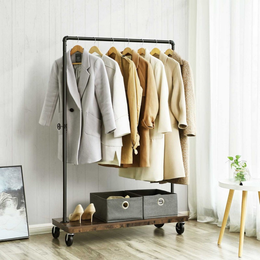 Мобилна стойка за дрехи LINEA, кафява/черна