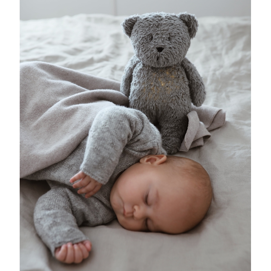 Moonie - Детска малка нощна лампа мече, органично сиво