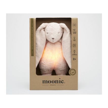 Moonie - Приятел за гушкане с мелодия и светлина 2.0 зайче organic роза