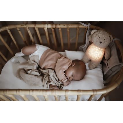 Moonie - Приятел за гушкане с мелодия и светлина малко мече 2.0 органичен сив