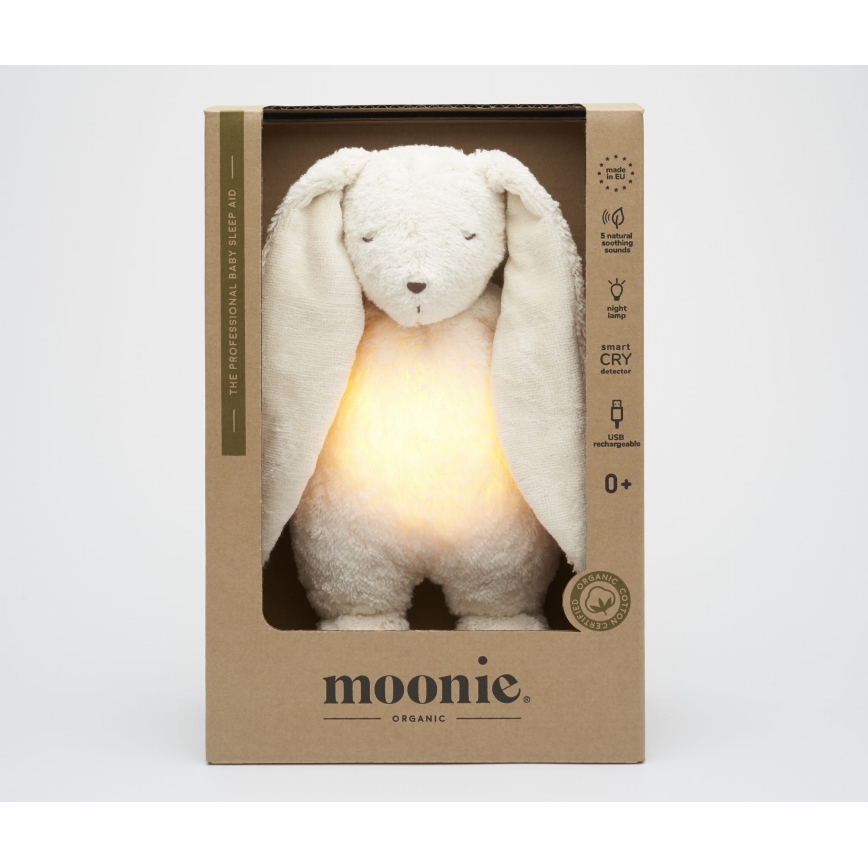 Moonie - Приятел за гушкане с мелодия и светлина зайче 2.0 органичен полар