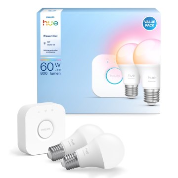 Начален комплект Philips Hue White And Color Ambiance Essential 2xE27/8W/230V 2200-6500K + устройство за свързване