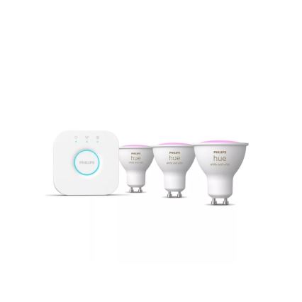 Стартов комплект Philips Hue WHITE AND COLOR AMBIANCE 3xGU10/4,2W/230V 2200-6500K + Hue bridge